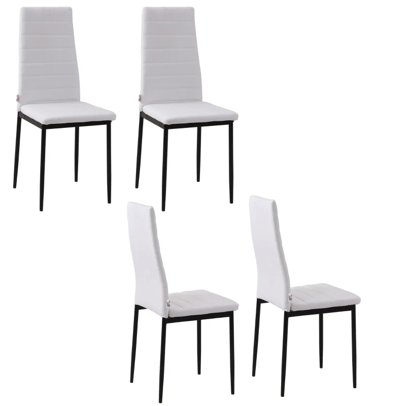 High Back Dining Chairs, Modern Upholstered Linen Fabric Accent Chairs with Metal Legs for Kitchen, Set of 4, White