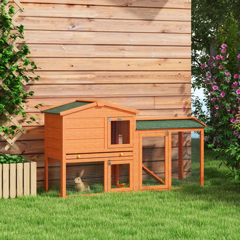 Two-Level Rabbit Hutch Small Animal House Pet Bunny Cage Home w/ Outdoor Run Water & UV Resistant Roof Access Ramp