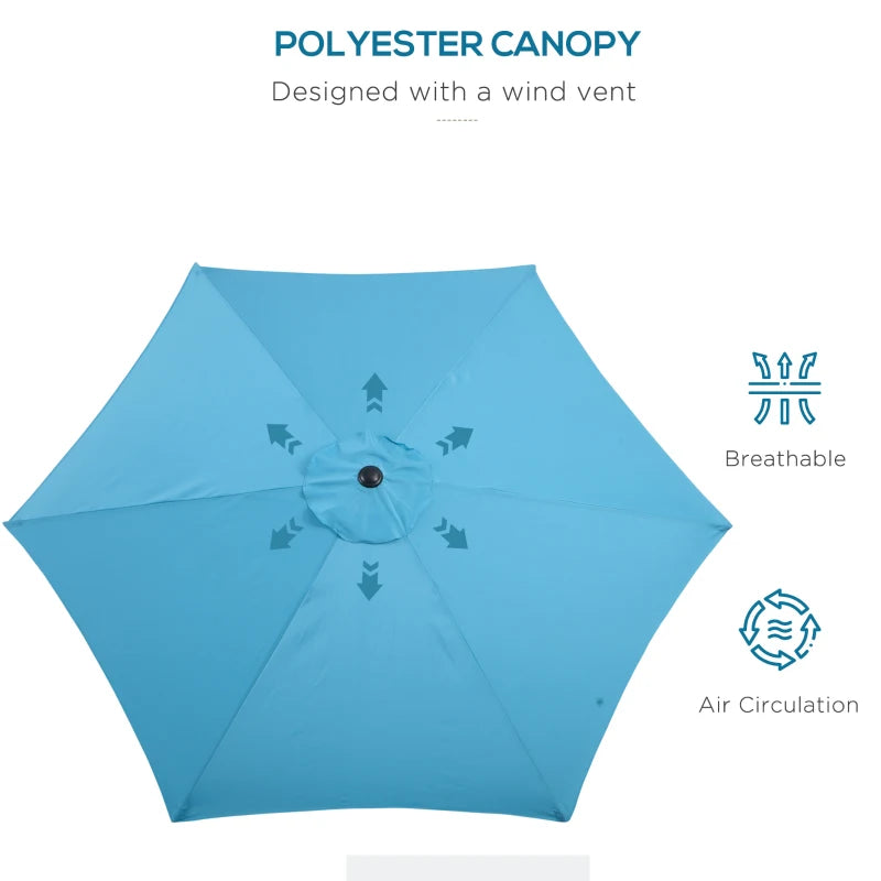 8.5' Round Aluminum Patio Umbrella Garden Parasol Market Sunshade Tilt Canopy w/ 6 Ribs, Crank Handle, Blue