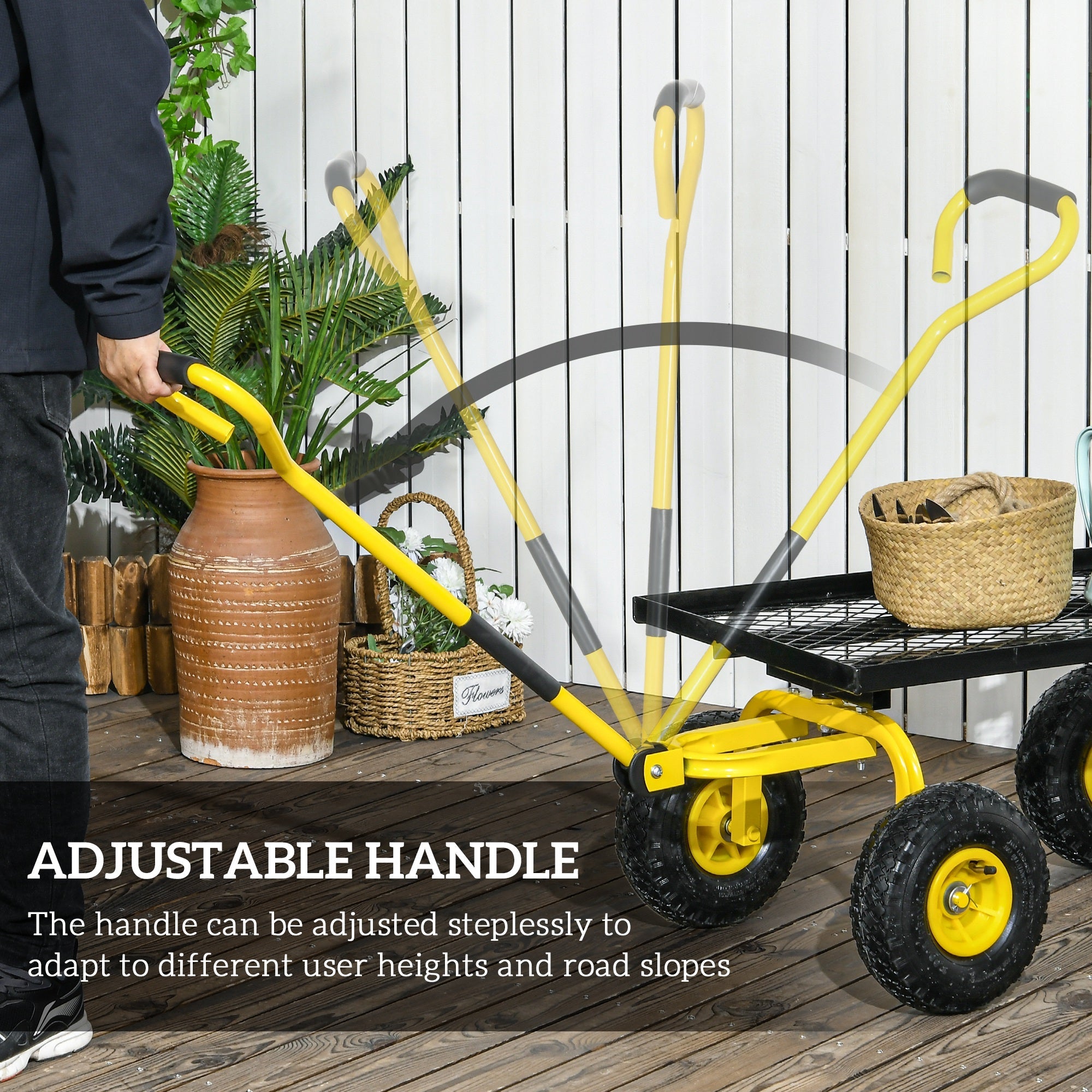 Outsunny Heavy Duty Garden Wagon Cart with 10" Wheels, 330 lbs Capacity, for Garden, Beach, Lawn, Yellow 