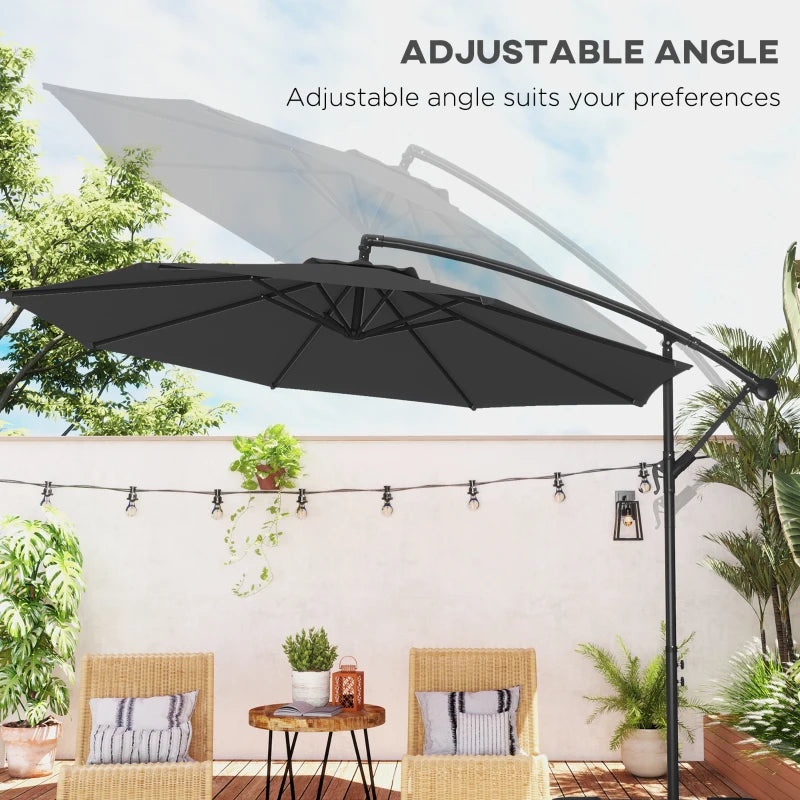 9.7ft Offset Patio Umbrella Garden Hanging Parasol Banana Cantilever Umbrella with Base, Crank, Black