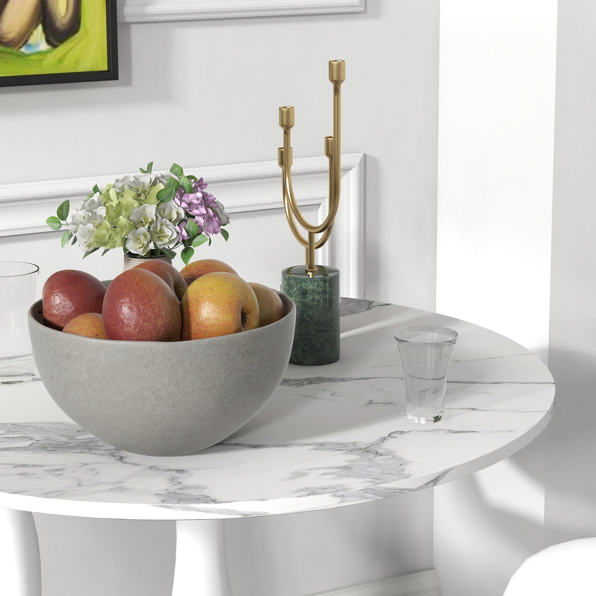 HOMCOM Round Dining Table Modern Room Faux Marbled Top Steel Base Space Saving Small Kitchen White 