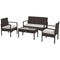 Outsunny 4-Piece Patio Furniture Set Loveseat Sofa Armchairs Glass Table Outdoor Wicker Conversation Set White