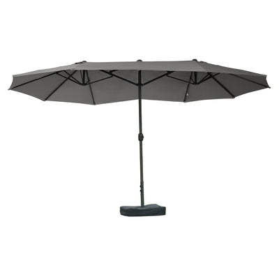 Outsunny 15' Double Canopy Patio Umbrella Sunshade w Lift Crank Cross Base Sandbag Dark Grey 