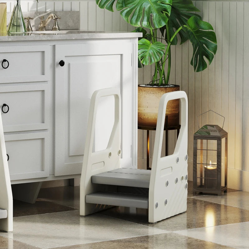Qaba Adjustable Height Toddler Step Stool with Handle & Foot Pads, Grey