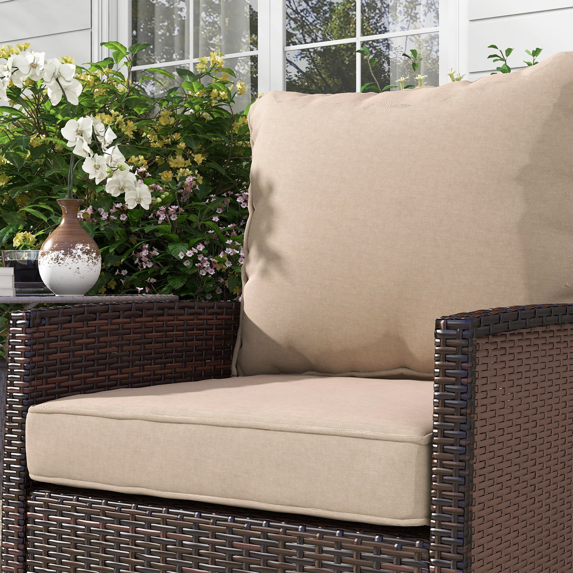 Outsunny 4-Piece Seat Cushion Pillows Replacement, Patio Chair Cushions Set with Back for Indoor Outdoor, Beige 
