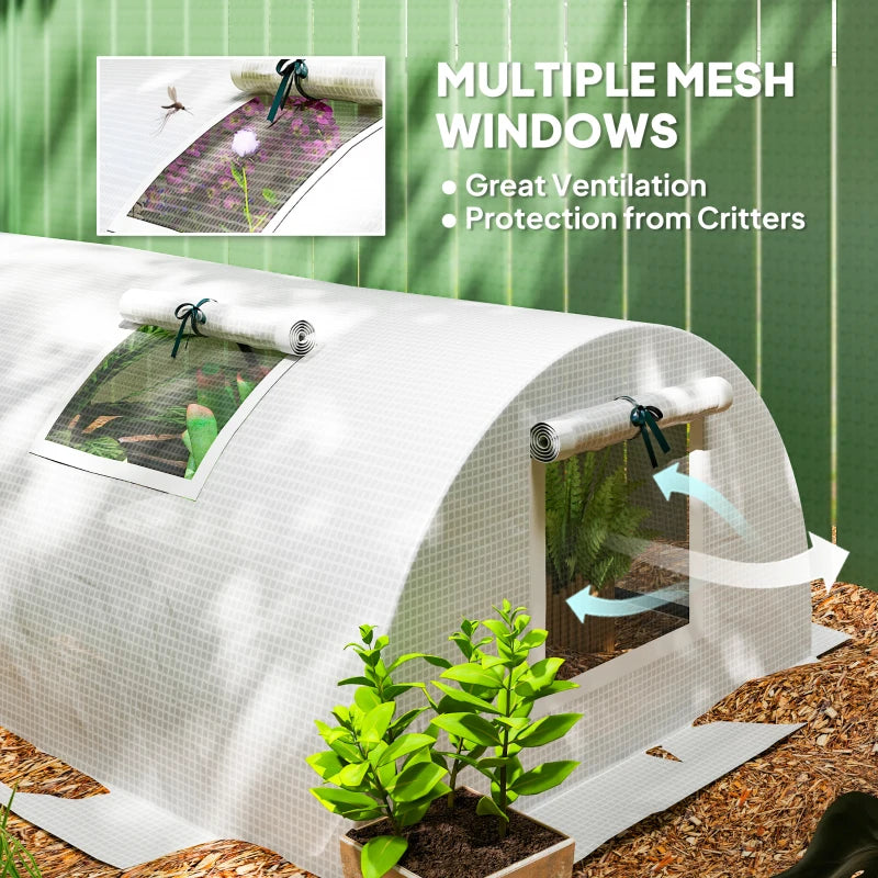 Portable Mini Greenhouse, Tunnel Growing Tent with 5 Mesh Windows and Steel Frame,7' x 3' x 2', White