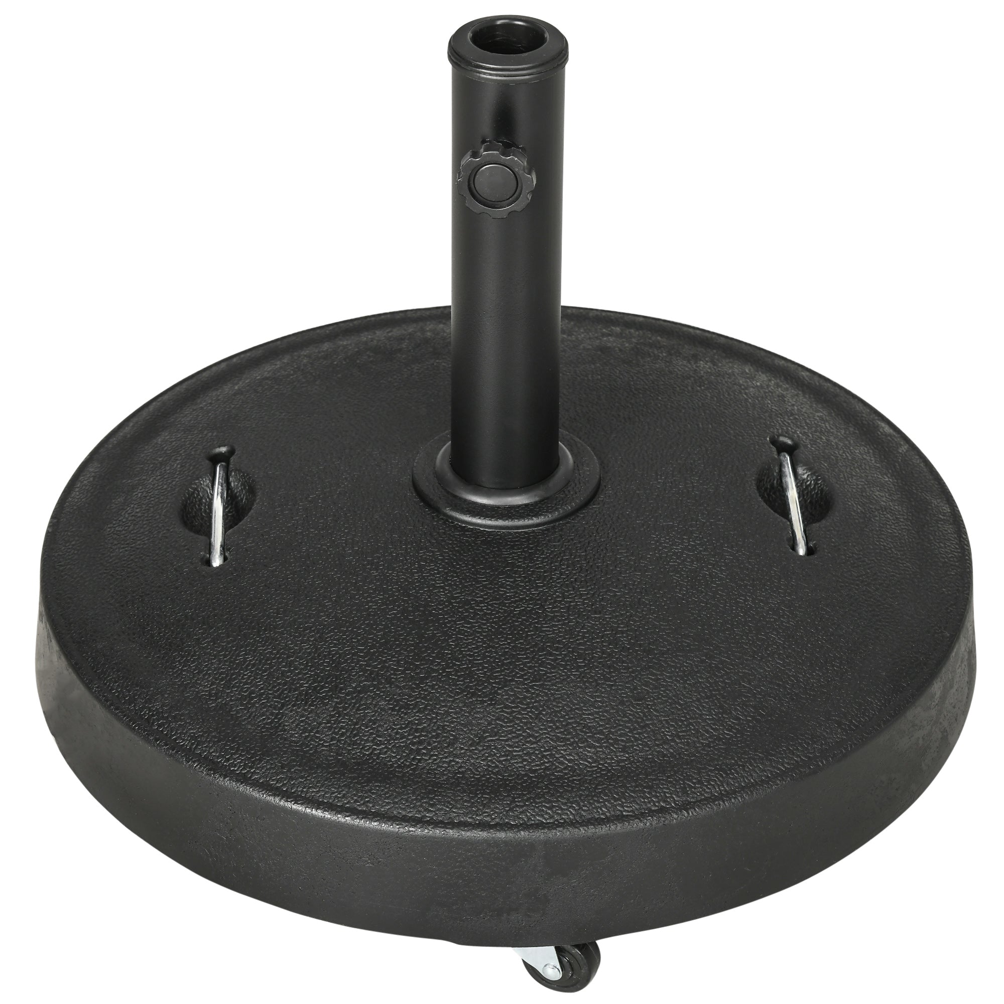 Outsunny Patio Umbrella Stand 20.9" Round with Lockable Wheels 51lb Heavy Duty Base Black 
