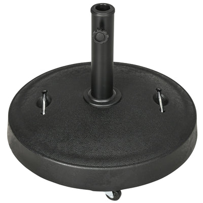 Outsunny Patio Umbrella Stand 20.9" Round with Lockable Wheels 51lb Heavy Duty Base Black 