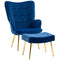 HOMCOM Chic Seating Ensemble: Dark Blue Upholstered Armchair with Ottoman, Gold Metal Legs for Bedroom, Living Room