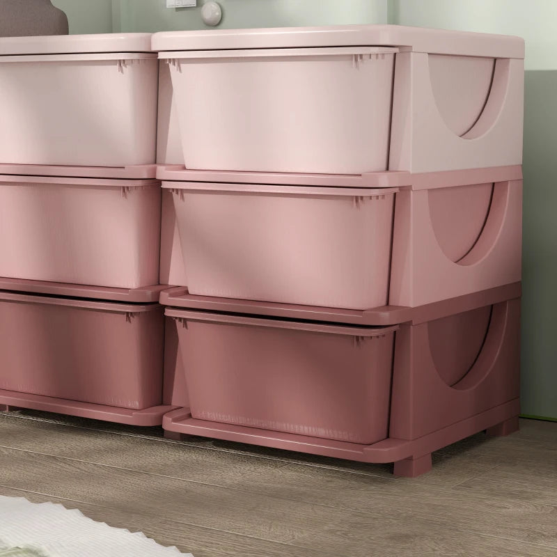 Qaba 3 Tier Kids Toy Organizer and Storage Bins with 9 Plastic Drawers, Pink