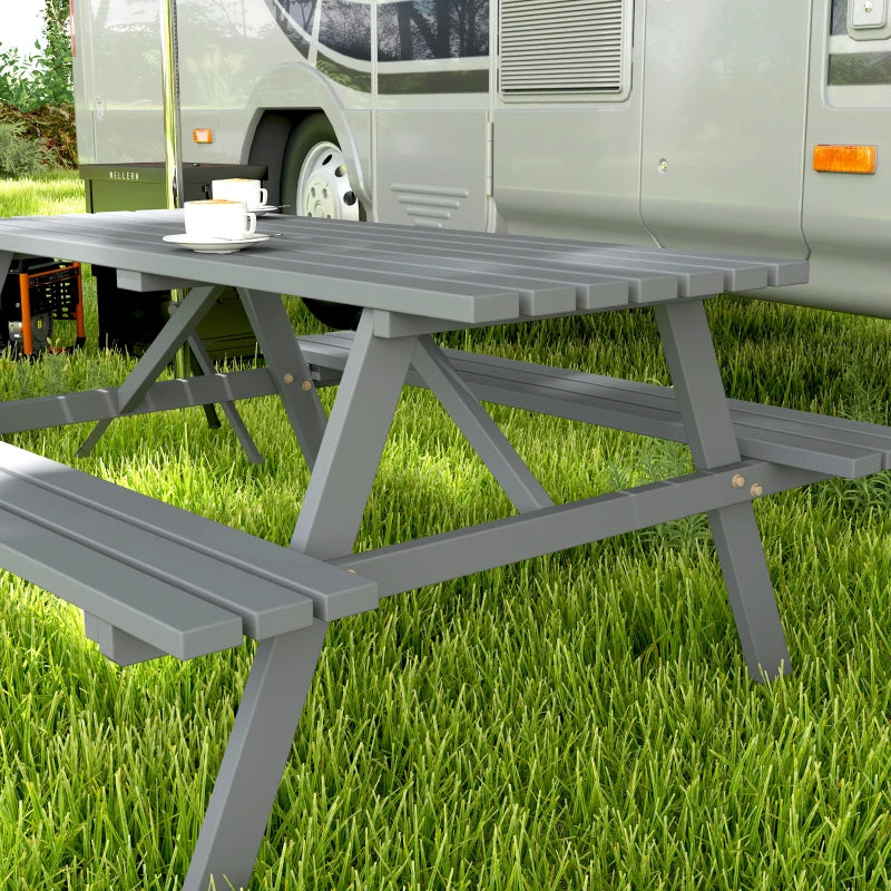 Wood Picnic Table, Camping Table and Bench Set with Umbrella Hole for Outdoor, Garden, Patio, Backyard, Grey
