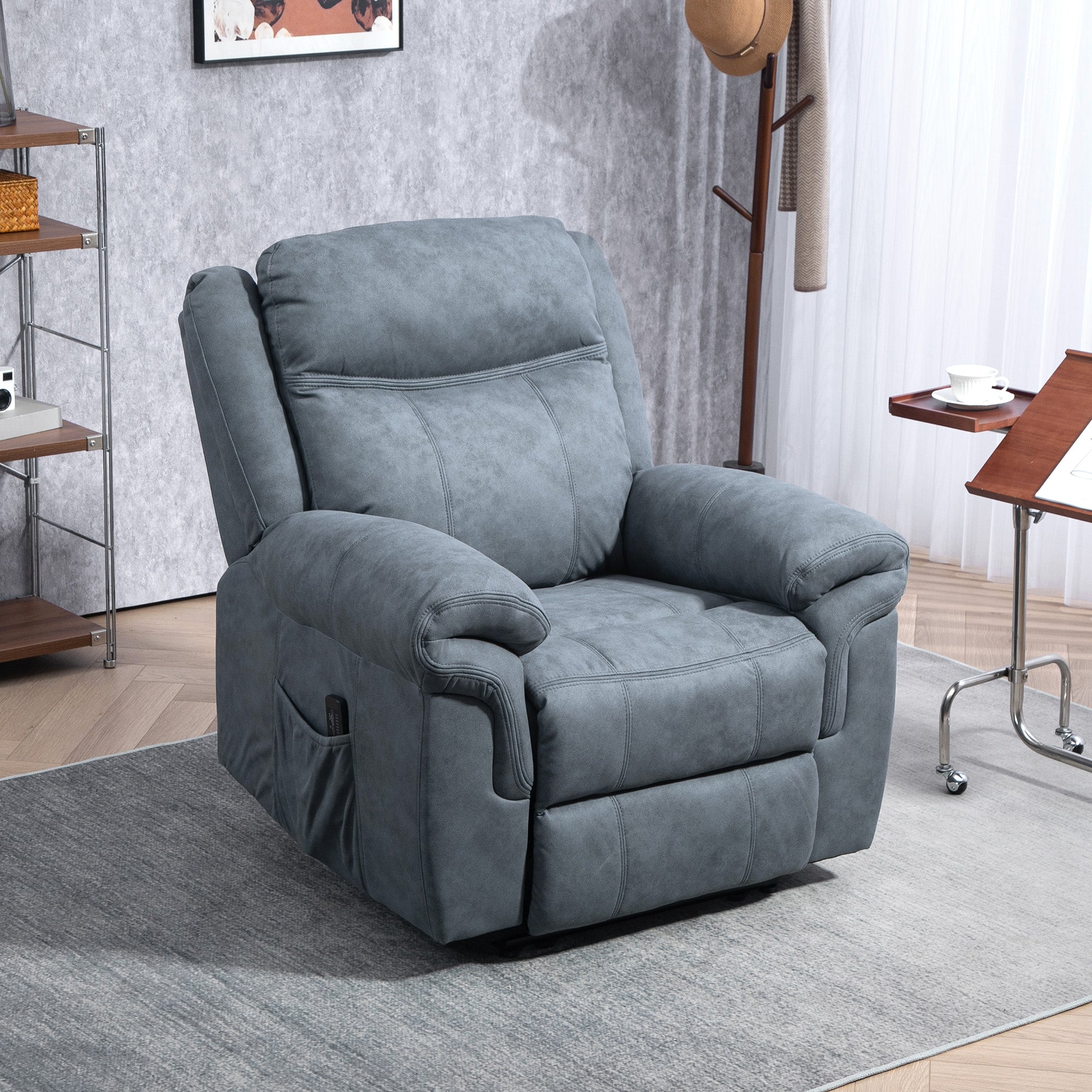 HOMCOM Manual Recliner Chair with Vibration Massage, Side Pockets, Microfibre Reclining Chair for Living Room, Blue 