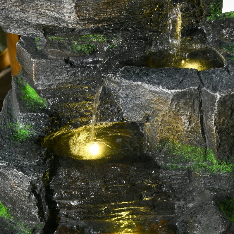 Garden Water Feature with LED Lights and Pump, 4 Tier Cascading Water Fountain for Outdoor