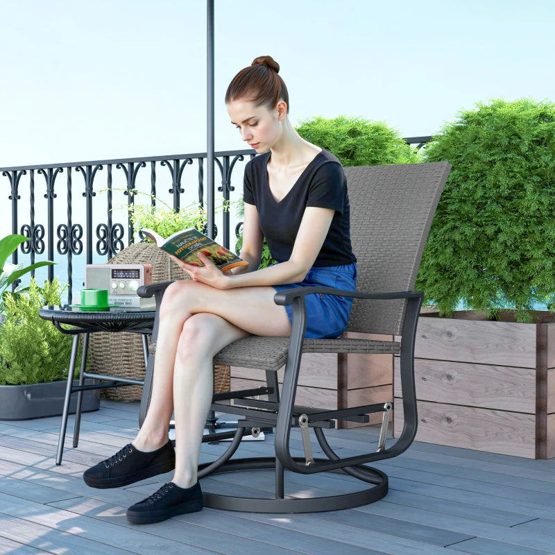 Rattan Patio Glider, Wicker Outdoor Glider Swivel Chair with Steel Frame, High Back for Backyard Porch, Grey