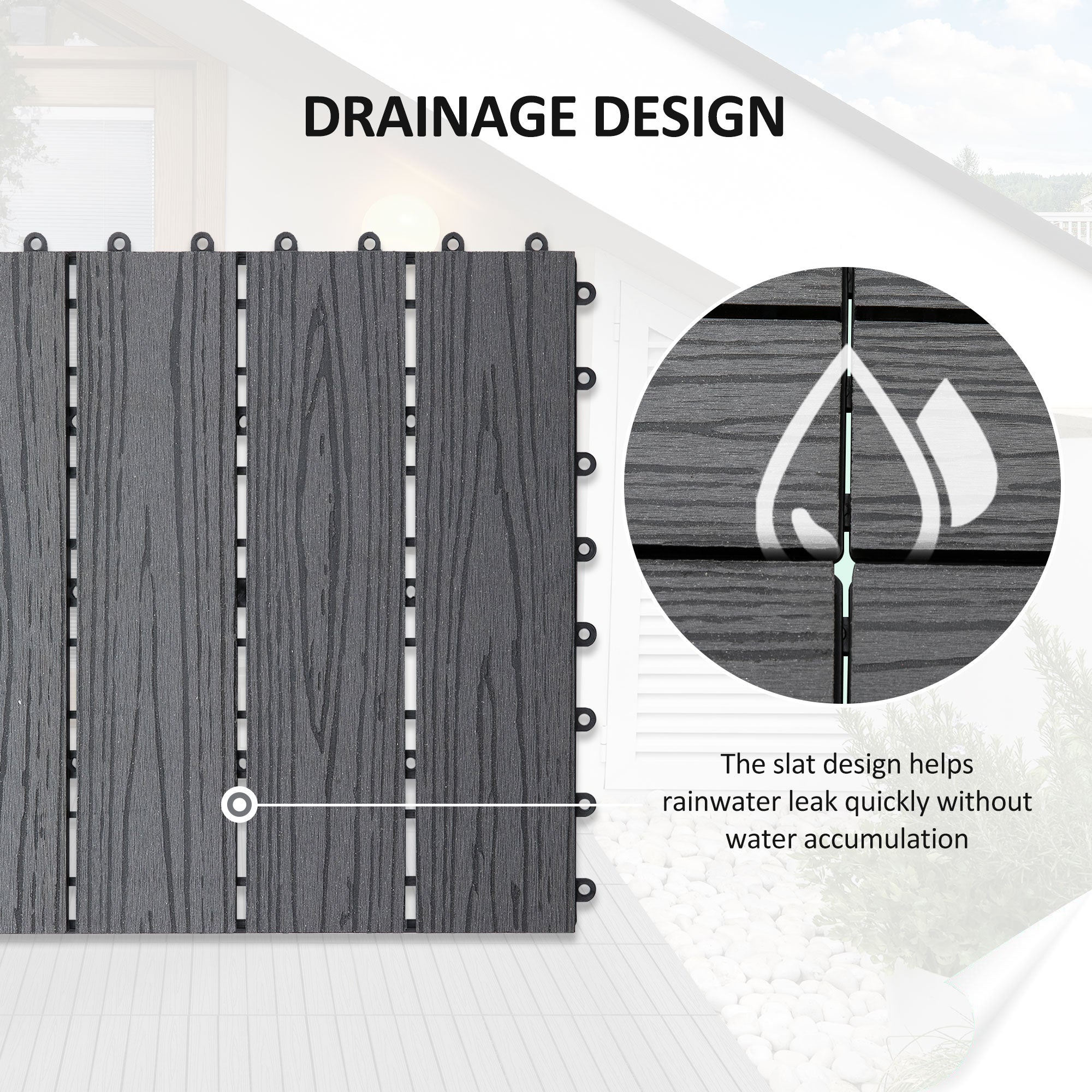 Outsunny 12" x 12" HDPE Interlocking Composite Deck Tile 11 Pack for the Patio or Porch for a New Classic Look, Grey 