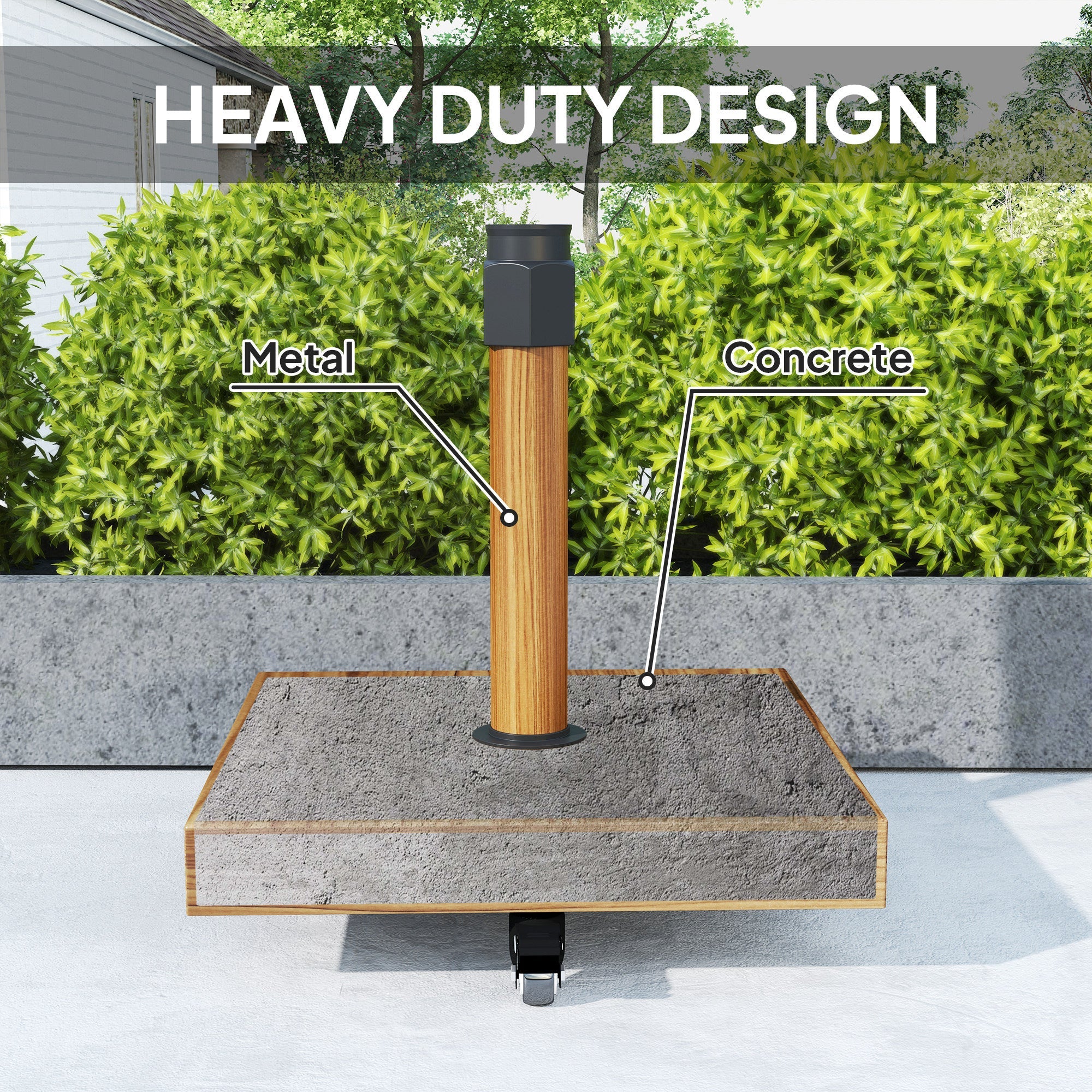 Outsunny Patio Umbrella Base Holder, Outdoor Umbrella Stand with Wheels, Heavy Duty Patio Umbrella Stand Base for Garden, Poolside, Nature Wood 