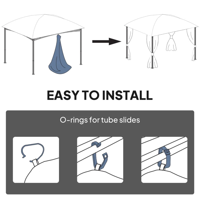 Gazebo Curtains, 10' x 10' Universal Replacement Privacy Curtain, 4-Panels Sidewall with Roll up Mesh Windows, Dark Grey