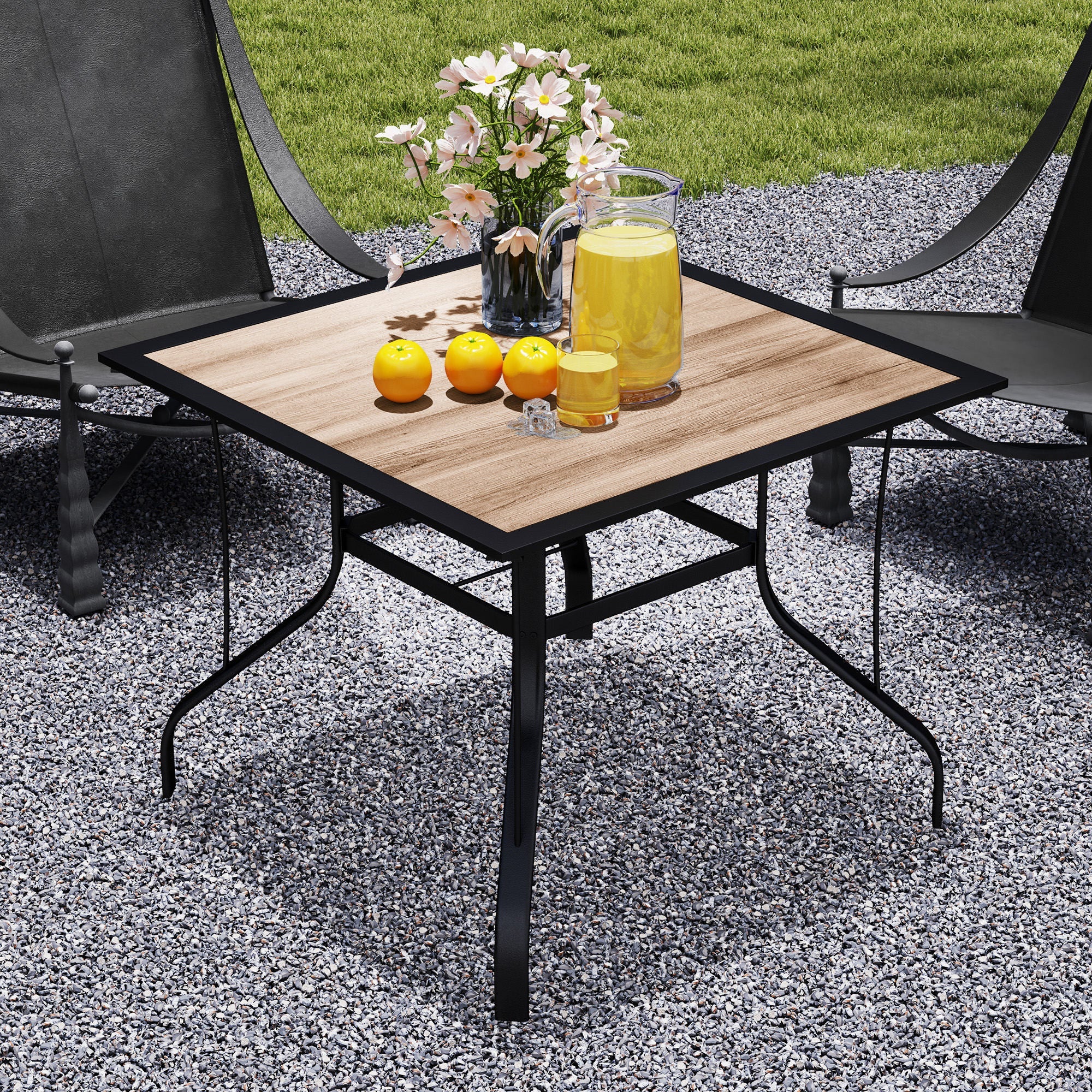 Outsunny 36" x 36" x 28" Square Patio Dining Table with Umbrella Hole, Easy to Clean Top & Rustproof Steel Frame, for Garden Pool 