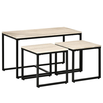 Homcom Natural Nesting Coffee Tables: Contemporary Set of 3 with Black Metal Frame for Stylish Living Room 