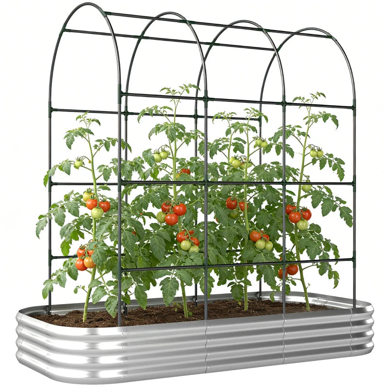 Galvanised Raised Garden Bed with Arched Trellis, 7 x 4 x 7ft Metal Outdoor Planter Box with Open Bottom