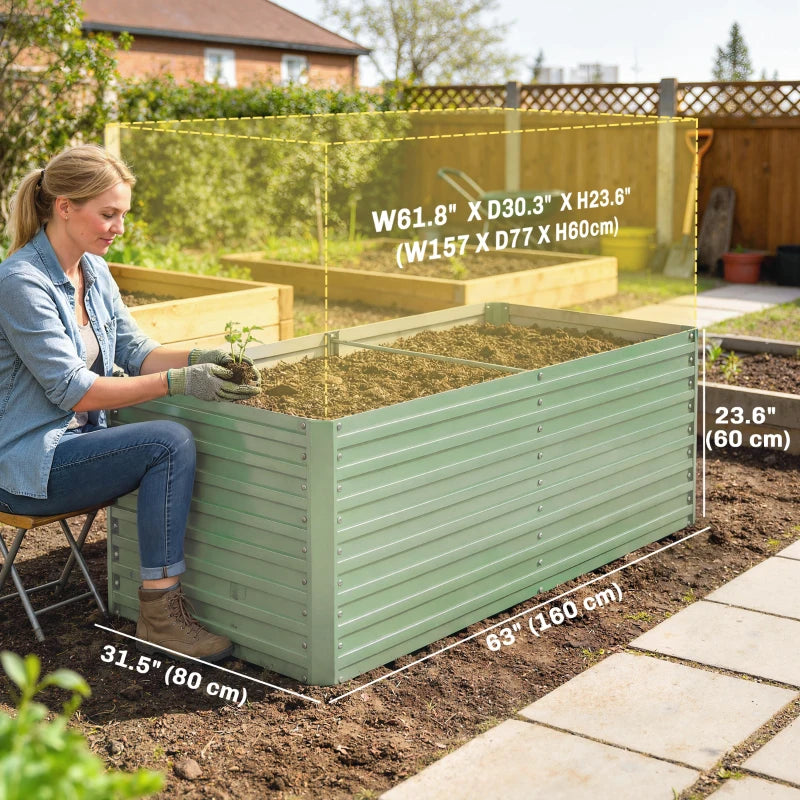 5' x 3' x 2' Raised Garden Bed, Galvanized Planter Box for Growing Flowers, Herbs and Vegetables, Light Green