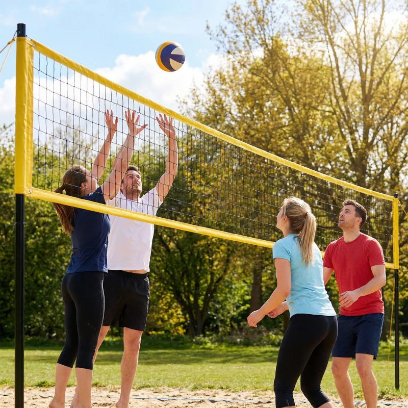 Soozier Portable Volleyball Net Set with Adjustable Height Steel Poles, Volleyball, Boundary Line and Carrying Bag for Outdoor