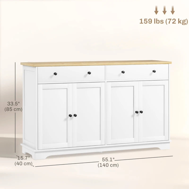 Modern Sideboard, Buffet Cabinet with Storage Drawers, Adjustable Shelves for Living Room, Dining Room, Entryway, White