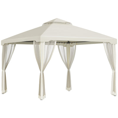 Outsunny 9.7'x9.7' Patio Gazebo Outdoor Pavilion 2 Tire Roof Canopy Shelter Garden Event Party Tent, Cream White 