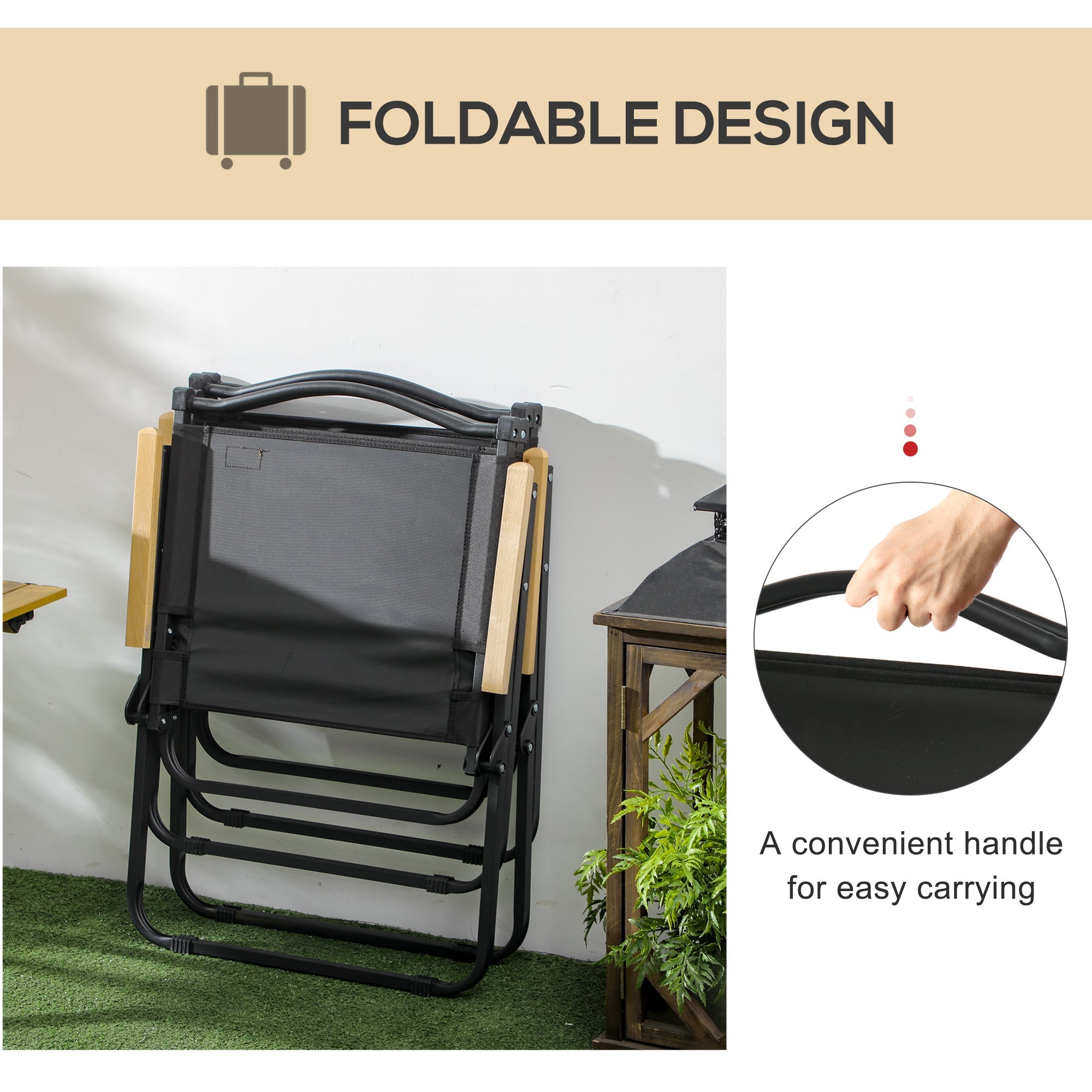Outsunny Camping Chair, Lightweight Folding Chair, Portable Armchair, Excellent for Festivals, Fishing, Black 