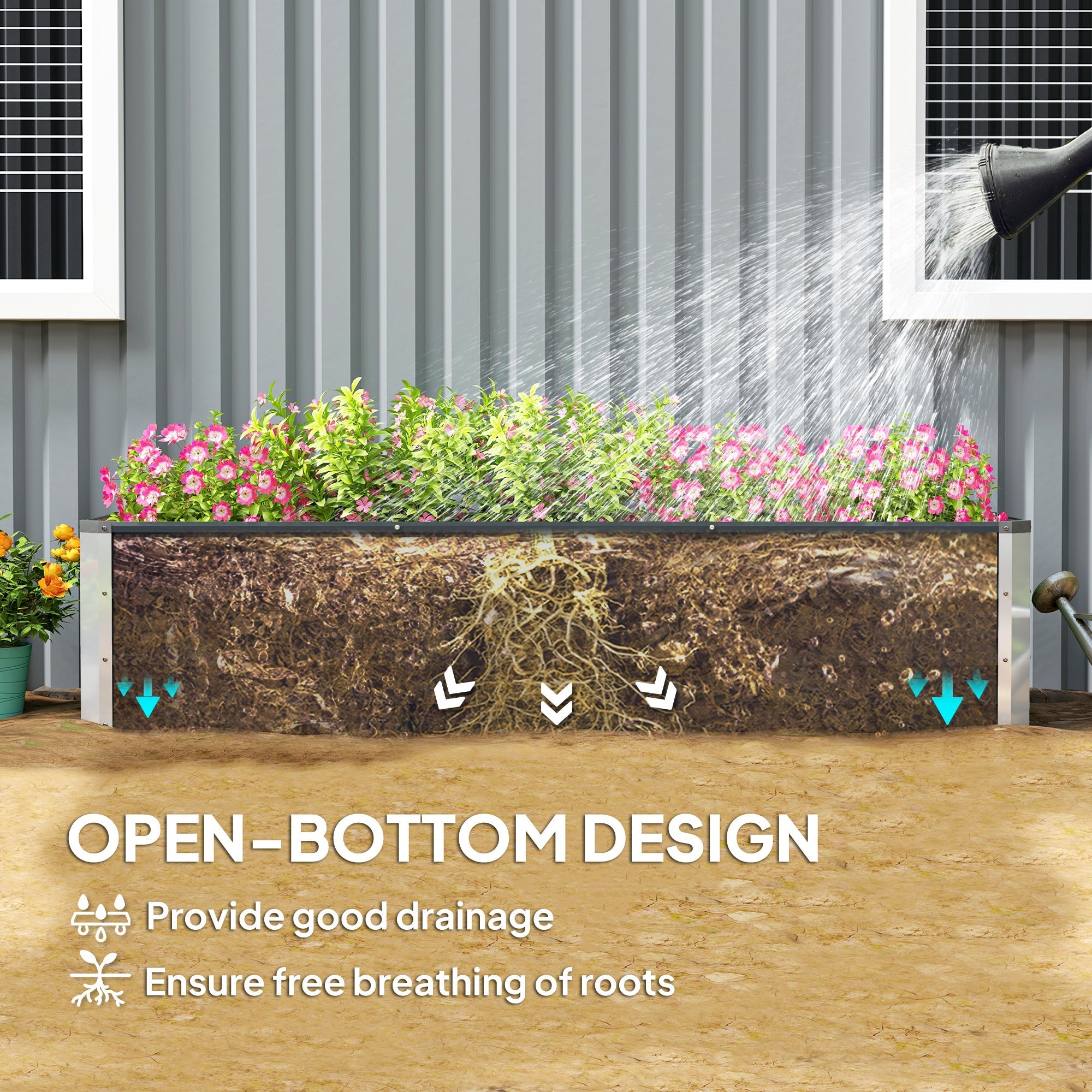 Outsunny Galvanized Raised Garden Bed, Elevated Large Metal Planter Box w/ Install Gloves for Backyard, Patio to Grow Vegetables, Herbs, and Flowers, Dark Grey 