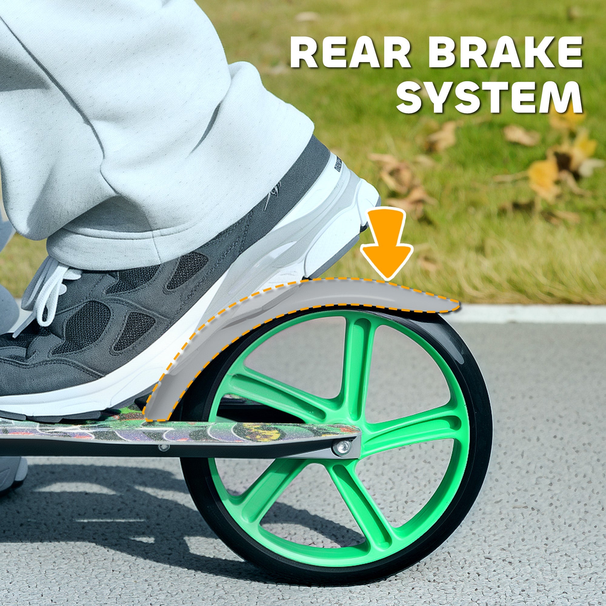 Qaba Kick Scooter for Kids Ages 6-12 with Adjustable Height, Rear-Fender Brake, 200mm Big Wheel, Foldable Design, Green 