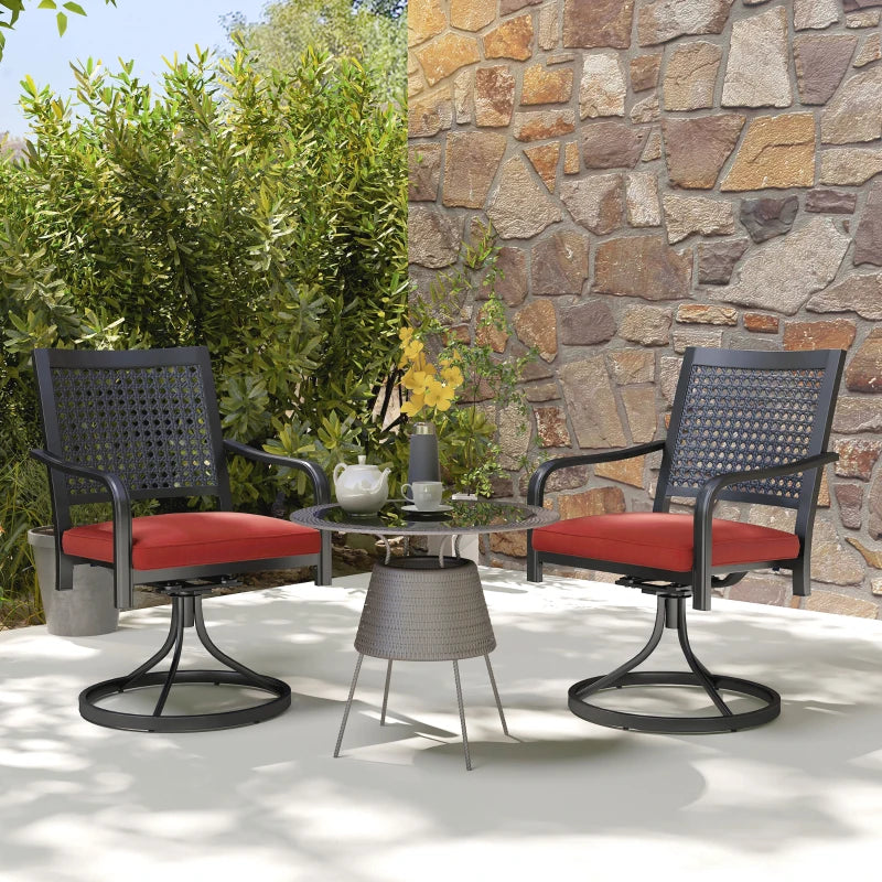 Patio Swivel Chairs with Cushion, Outdoor Swivel Rocker with Curved Armrests, Red