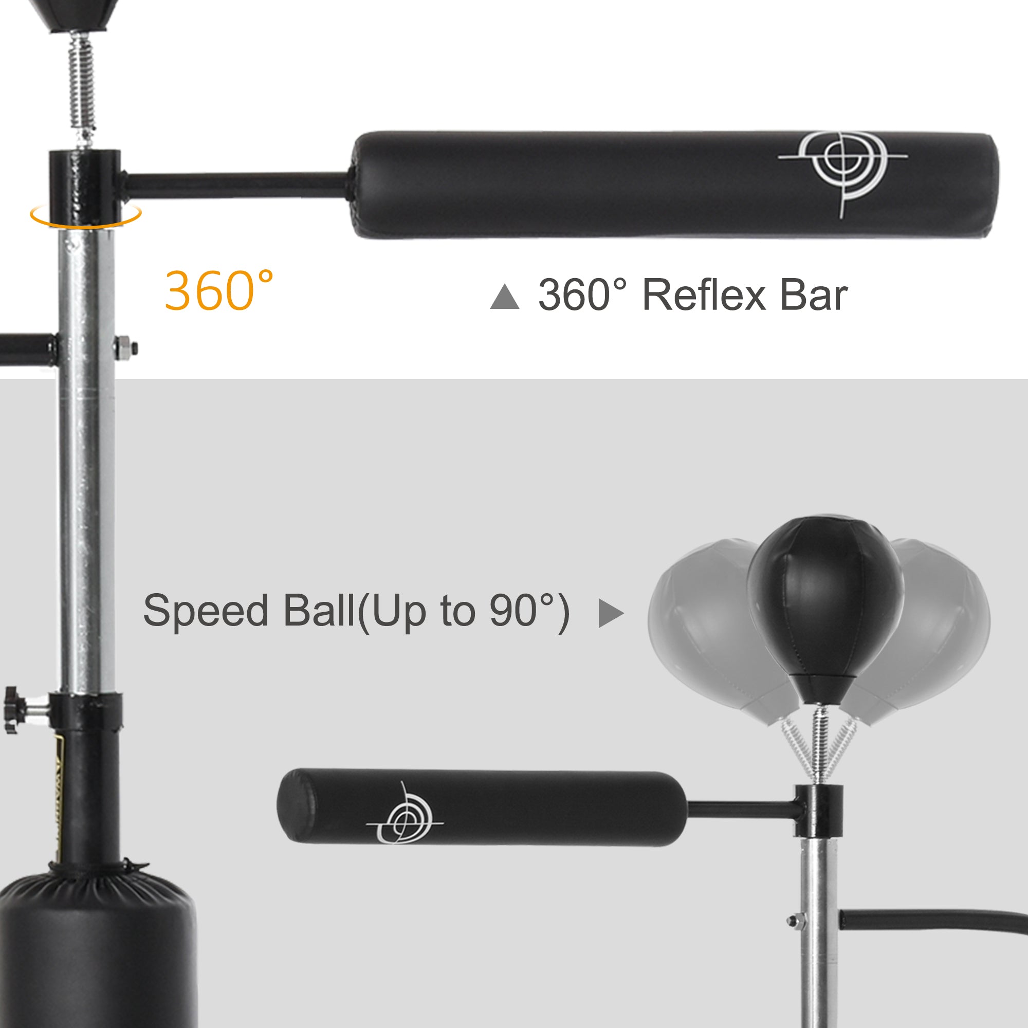 Soozier 3-in-1 Boxing Punching Bag Stand with Speedballs Relax Bar PU-Wrapped Bag Adjustable Height for Home Gym 