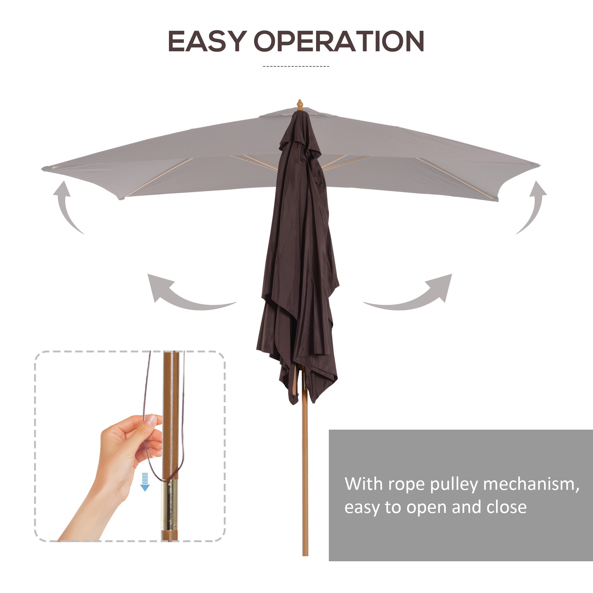 Outsunny 7x10ft Wooden Rectangle Patio Umbrella: Coffee Market Garden Parasol Outdoor Sunshade Canopy 