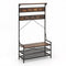 Coat Rack 4-In-1 Hall Tree with 11 Hanging Hooks Shoe Bench-Rustic Brown