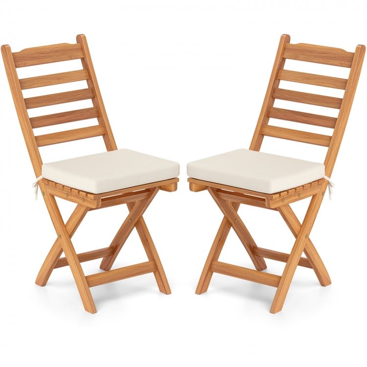 Patio Folding Chairs Set of 2 with Soft Seat Cushion-A
