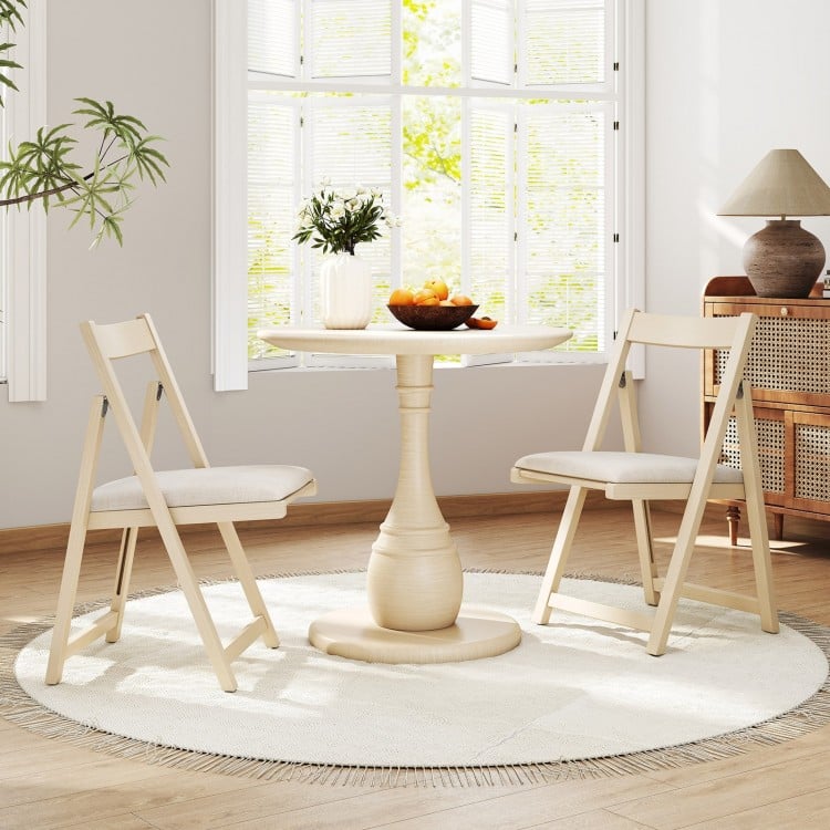 Folding Upholstered Dining Chair Set of 4 with Curved Backrest-Beige