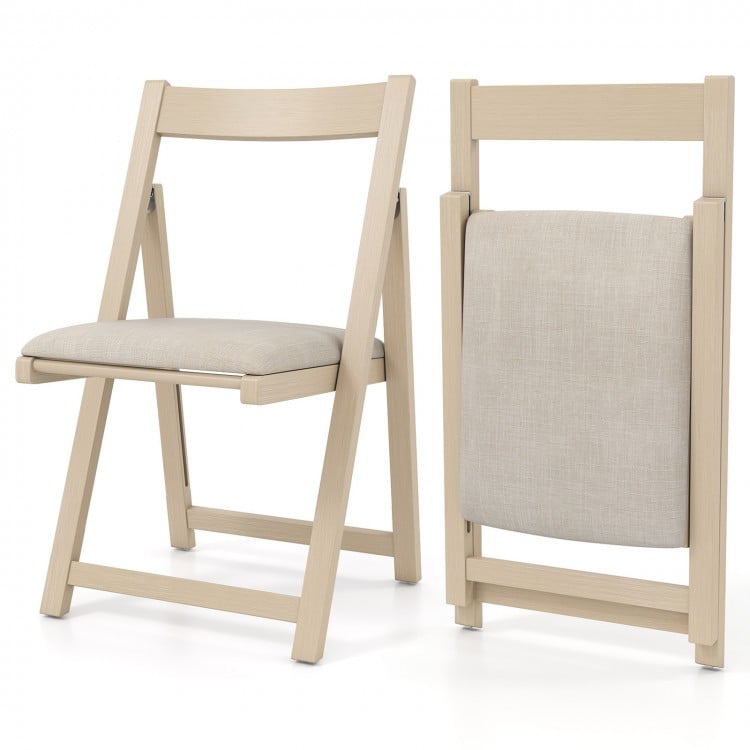 Folding Upholstered Dining Chair Set of 4 with Curved Backrest-Beige