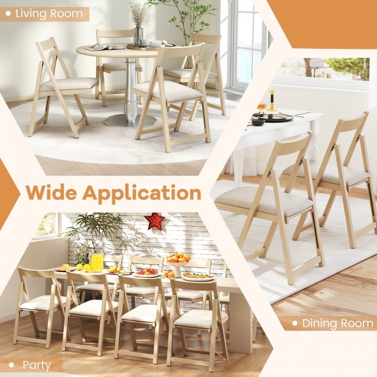 Folding Upholstered Dining Chair Set of 4 with Curved Backrest-Beige
