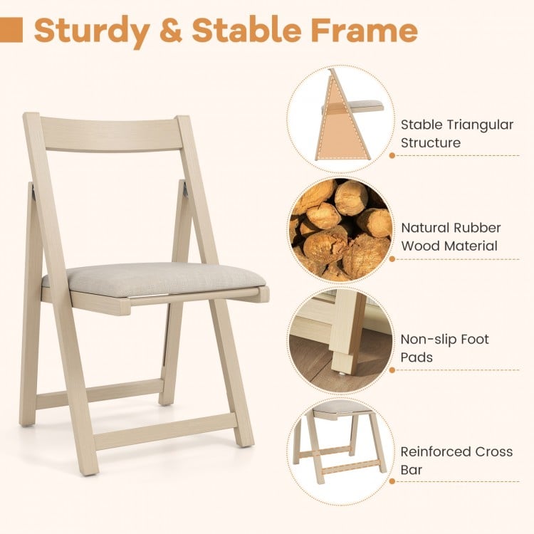 Folding Upholstered Dining Chair Set of 4 with Curved Backrest-Beige