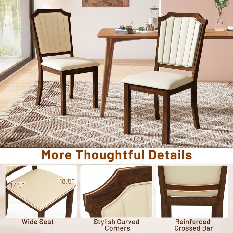 Dining Chair Set of 2 with PU Leather and Rubber Wood Frame-Brown