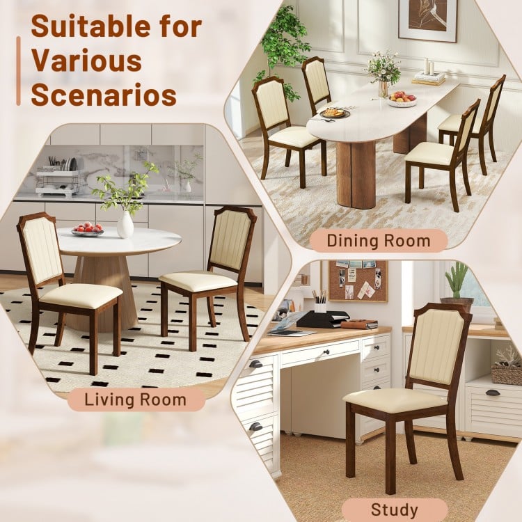 Dining Chair Set of 2 with PU Leather and Rubber Wood Frame-Brown