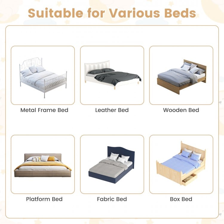 60-Inch Foldable Bed Rail Swing Down Baby Bed Guard Rail with Adjustable Safety Strap-White