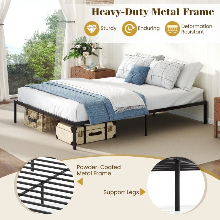 Full/Queen/King Size Metal Bed Frame Heavy Duty Support Slats Mattress Foundation-Queen Size
