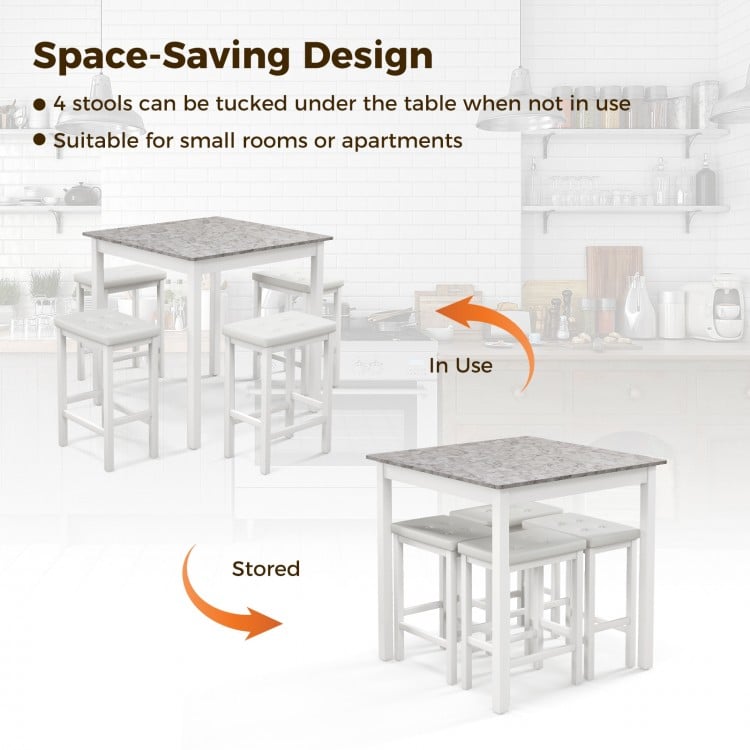 5-Piece Bar Table Set Counter-Height Dining Table and 4 Bar Stools-White