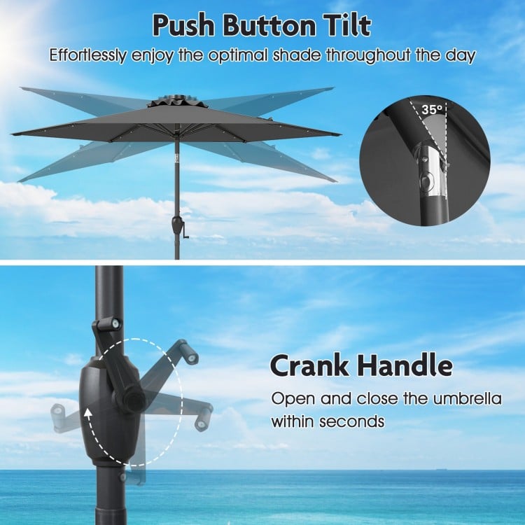 7.5 Feet Solar Powered Patio Umbrella with LED Lights and Crank Handle-Black
