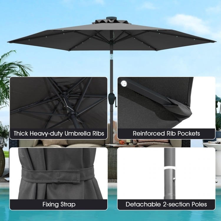 7.5 Feet Solar Powered Patio Umbrella with LED Lights and Crank Handle-Black