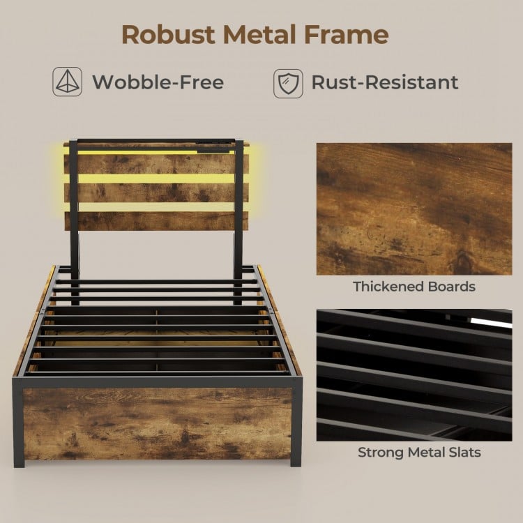 Full/Queen/Twin Size Bed Frame with Drawers LED Lights and USB Ports-Twin Size