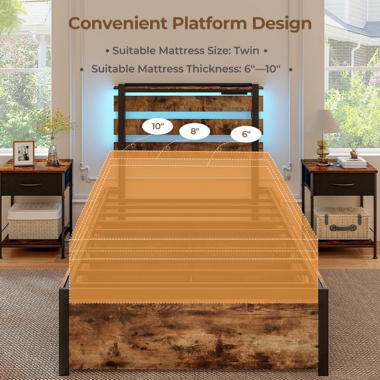 Full/Queen/Twin Size Bed Frame with Drawers LED Lights and USB Ports-Twin Size